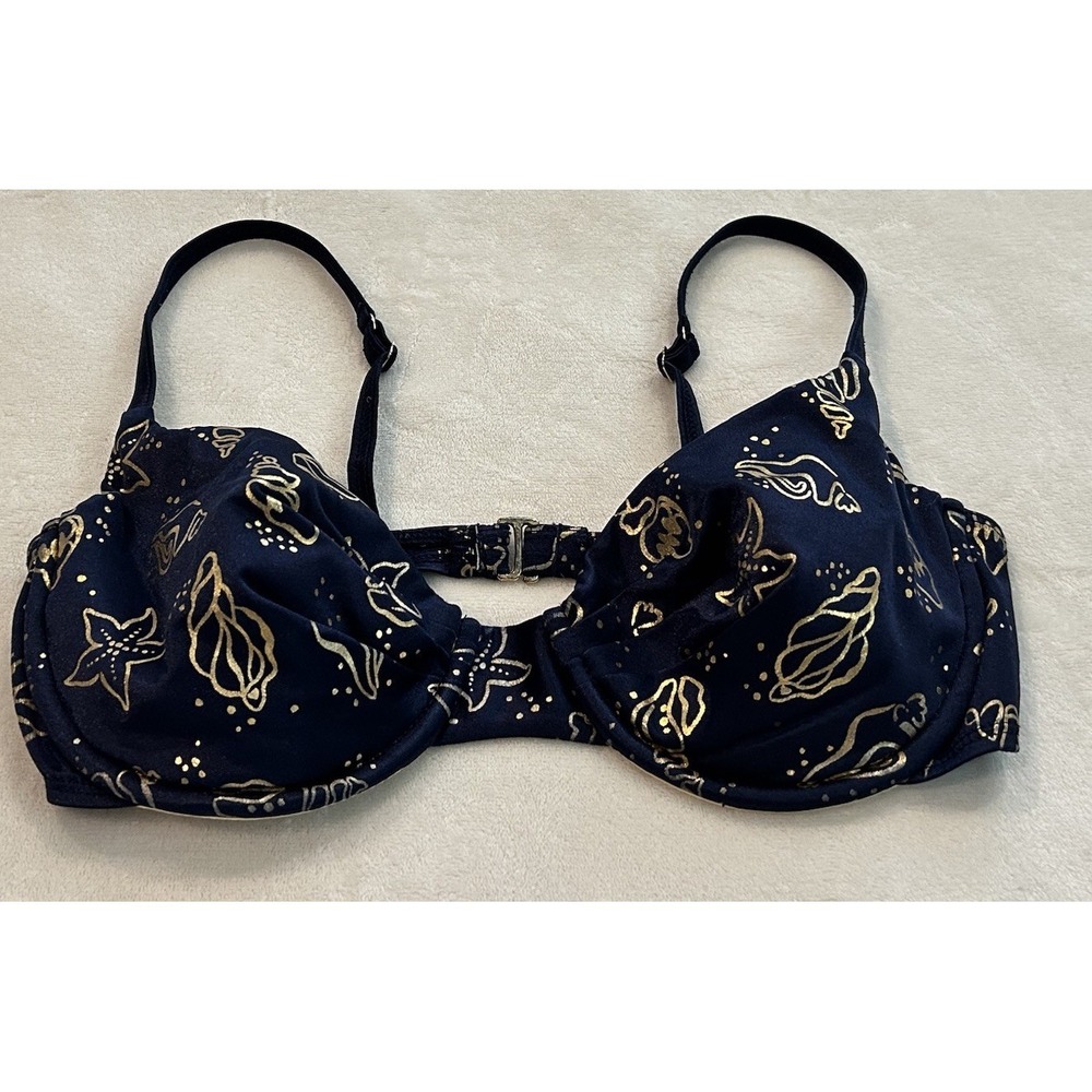 VTG  Bikini Top Sessa Blue & Gold USA‎ Sea stars Shells Size 14